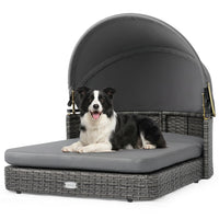 Wicker Dog House with Adjustable Canopy & Cushions