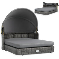 Wicker Dog House with Adjustable Canopy & Cushions