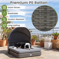 Wicker Dog House with Adjustable Canopy & Cushions