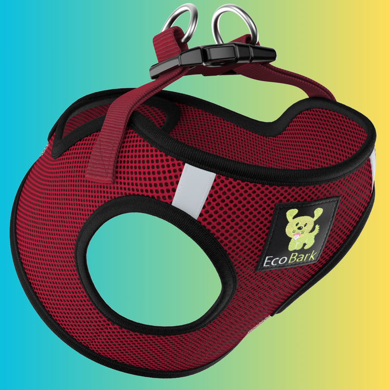 EcoBark Burgundy Step In Dog Harness - Reflective Soft Mesh Harness for Teacup, Small Dogs, and Puppies - BIG FRENCHIES