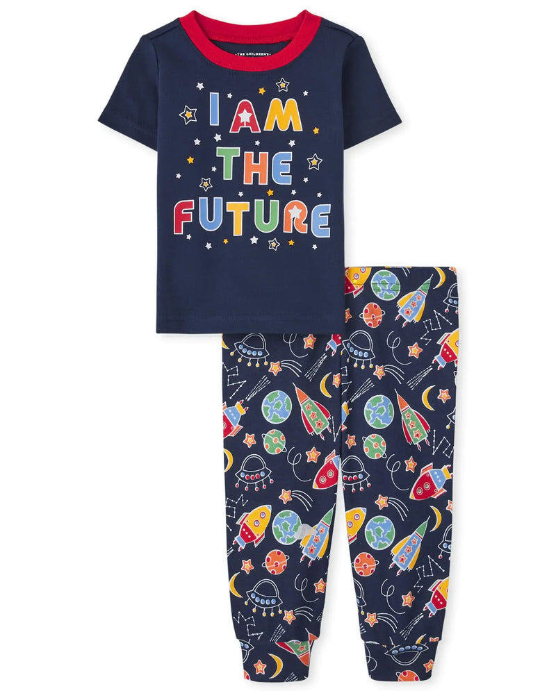 The Childrens Place Baby and Toddler Snug Fit 100% Cotton Short Sleeve Top and Pants 2 Piece Pajama Set I Am The Future 0-3 Months - # BAAA81810007 - BIG FRENCHIES