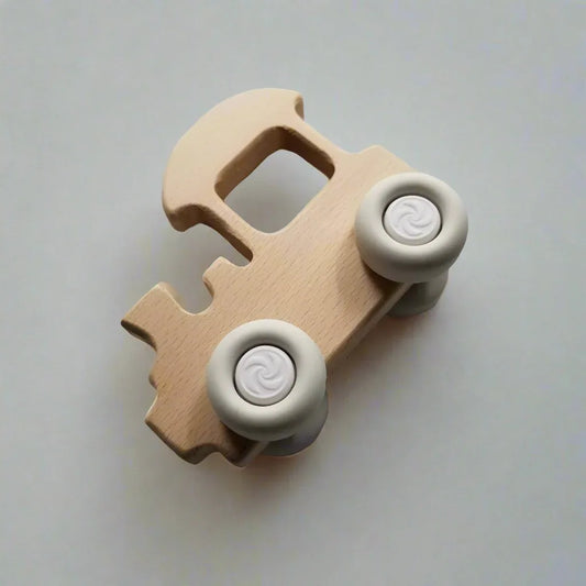 Wood and Silicone Toy Train Teether in Natural Wood and White - BIG FRENCHIES