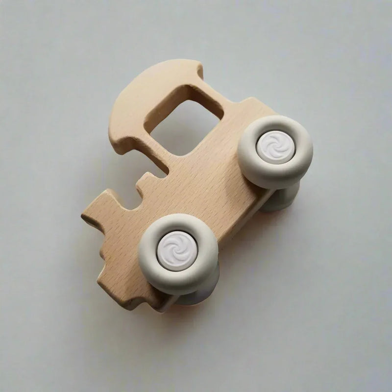 Wood and Silicone Toy Train Teether in Natural Wood and White - BIG FRENCHIES