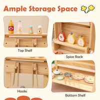Wooden Barbecue Grill Playset with Play Food and Open Shelves-Natural