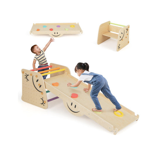 Wooden Climbing Toy Triangle Climber Set with Seesaw-Multicolor - BIG FRENCHIES