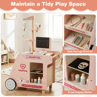 Wooden Doctor Playset for Kids Pretend Play Doctor Kit with Cart Gift for Toddlers Boys Girls Aged 3+