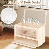 Wooden Hamster Cage with Mesh Flip Roof-Natural