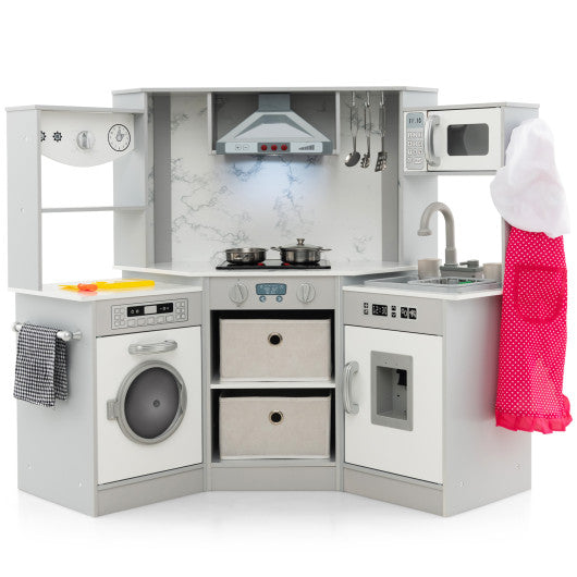 Wooden Kids Play Kitchen Playset with Realistic Lights and Sounds-Gray - BIG FRENCHIES