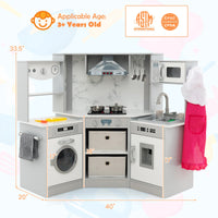 Wooden Kids Play Kitchen Playset with Realistic Lights and Sounds