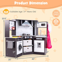 Wooden Kids Play Kitchen Playset with Realistic Lights and Sounds