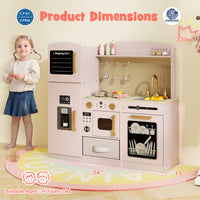 Wooden Kids Kitchen Playset with Chalkboard Ice Maker Sink Lighted Microwave
