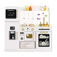 Wooden Kids Kitchen Playset with Chalkboard Ice Maker Sink Lighted Microwave