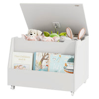 Wooden Mobile Toy Storage Organizer with Bookshelf and Lockable Wheels