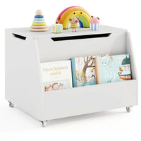 Wooden Mobile Toy Storage Organizer with Bookshelf and Lockable Wheels