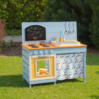 Wooden Toy Kitchen Playset with Removable Circulation Faucet and Cooking Accessories-Blue