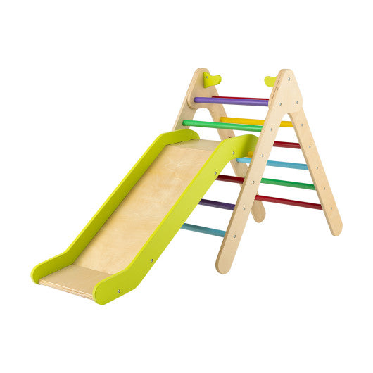 2-in-1 Wooden Triangle Climber Set with Gradient Adjustable Slide-Multicolor - BIG FRENCHIES