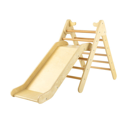 2-in-1 Wooden Triangle Climber Set with Gradient Adjustable Slide-Natural - BIG FRENCHIES