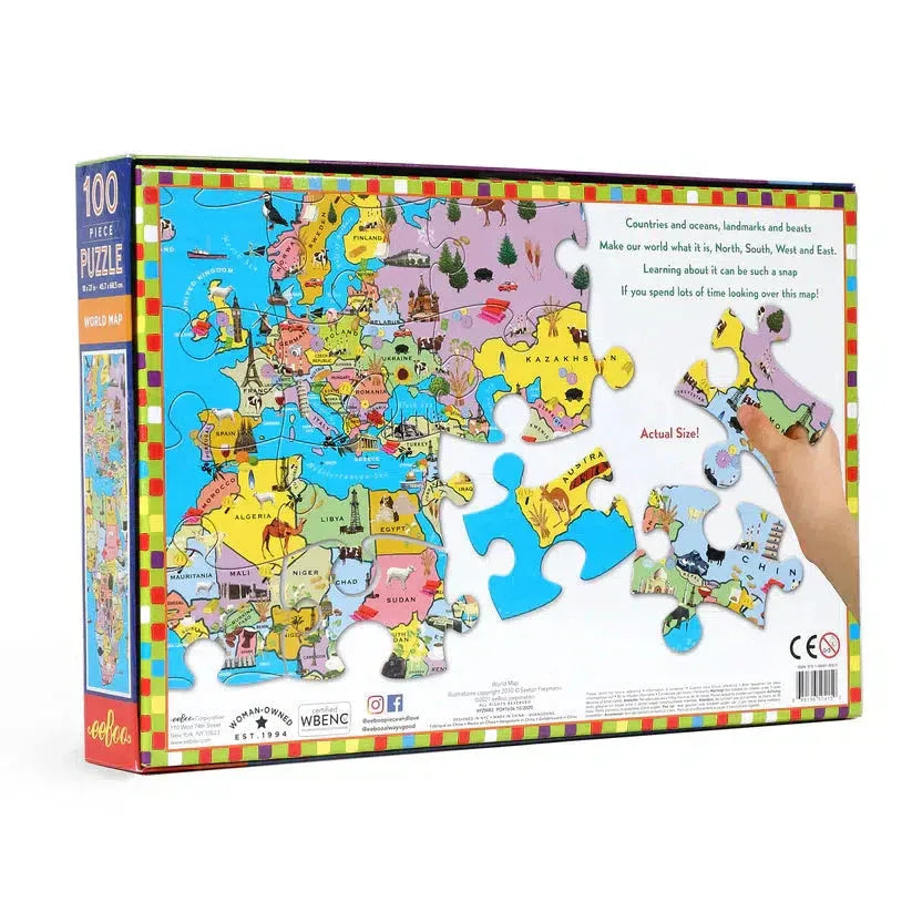 World Map 100 Piece Jigsaw Puzzle eeBoo - BIG FRENCHIES