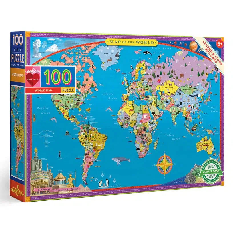 World Map 100 Piece Jigsaw Puzzle eeBoo - BIG FRENCHIES