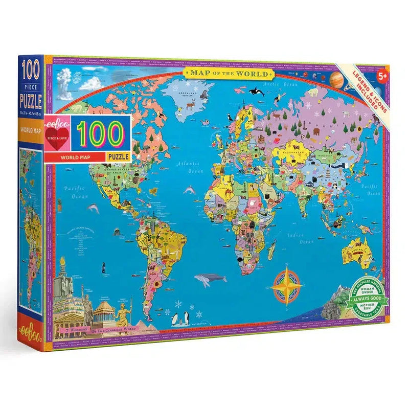 World Map 100 Piece Jigsaw Puzzle eeBoo - BIG FRENCHIES