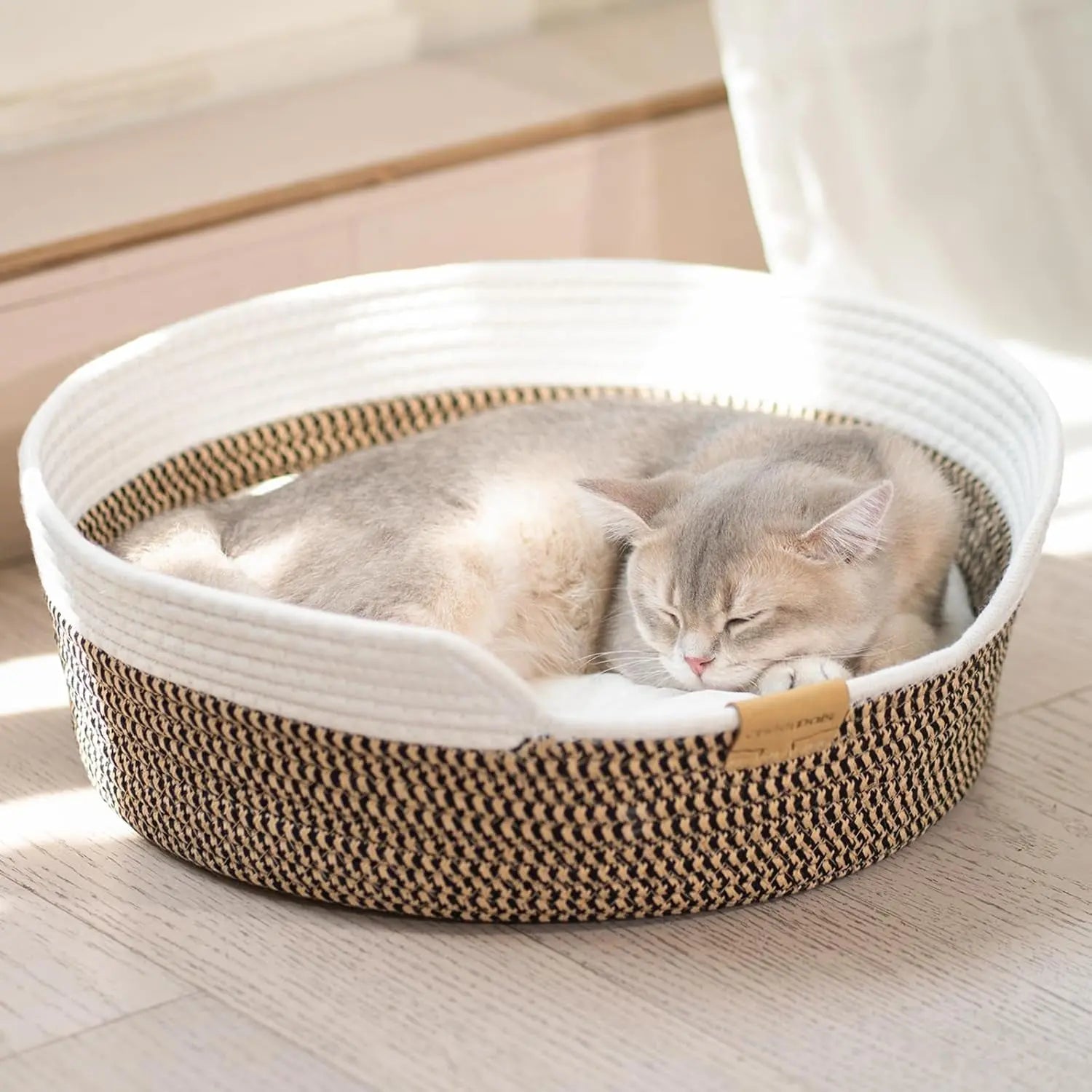 Woven Cat & Small Dog Bed Basket Cushion 18.5in Washable in 3 Colors