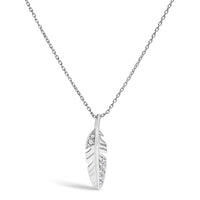 14K White Gold Diamond Accent Feather Pendant Necklace