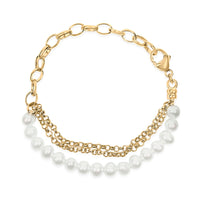 18K Yellow Gold Vermeil Cultured Pearl Station Link Bracelet