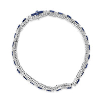 Sterling Silver Dark Blue Sapphire and Topaz Marquise Floral Art Deco Link Bracelet