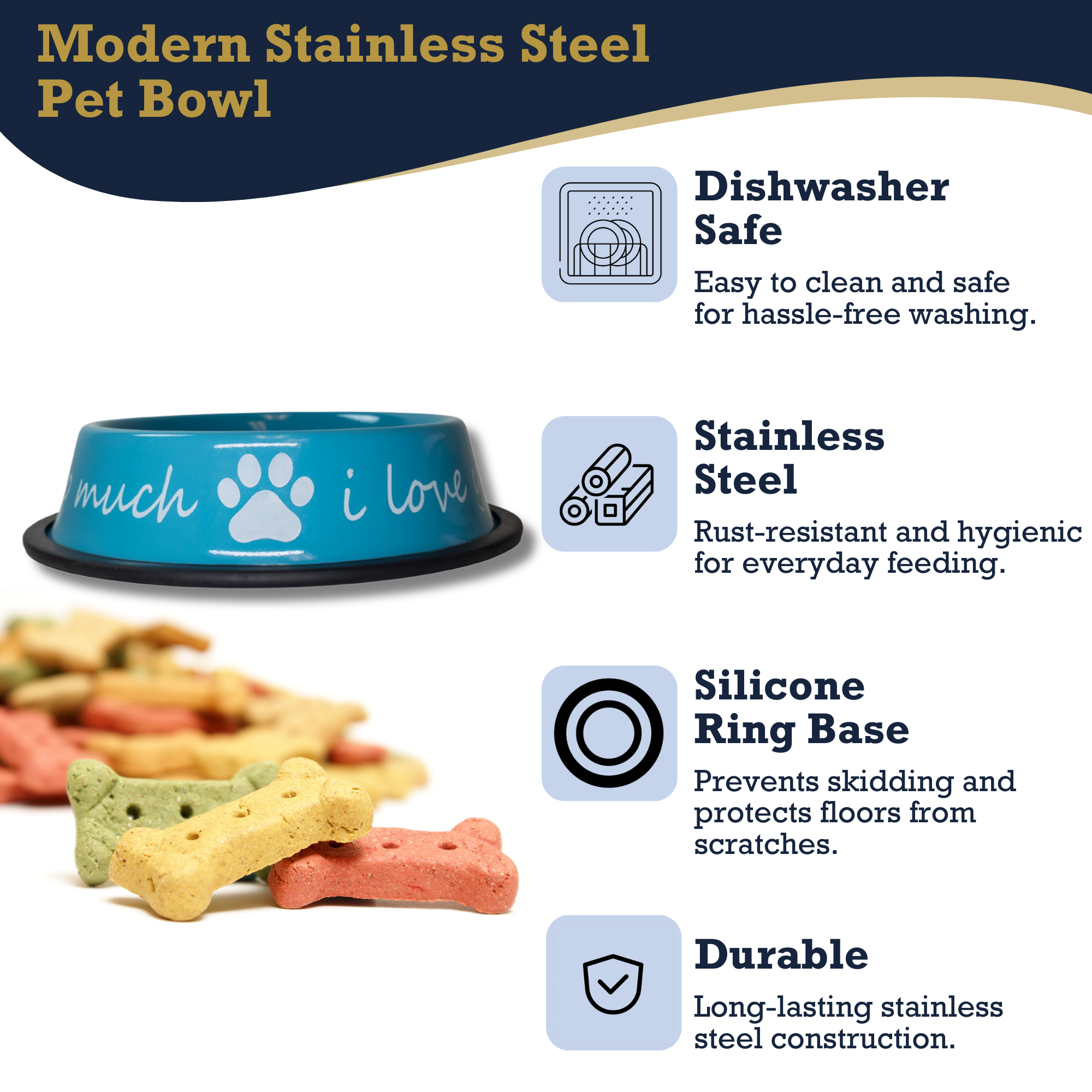 I LOVE YOU SO MUCH Modern Stainless Steel Dog Bowl – 24oz - BIG FRENCHIES