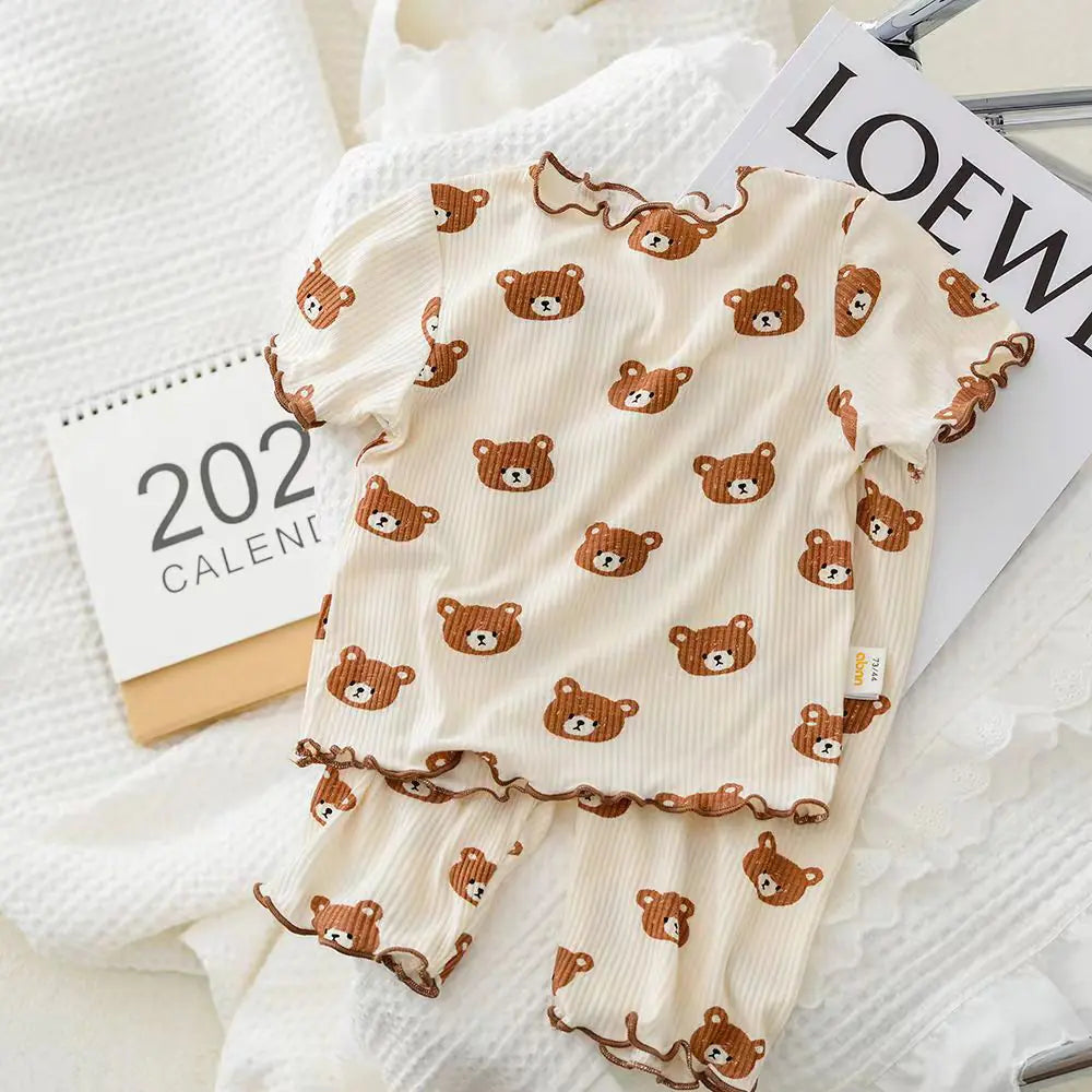 Summer Bear Pajama Set for Baby Girls (T-shirt & Shorts) - # BAAA81810011