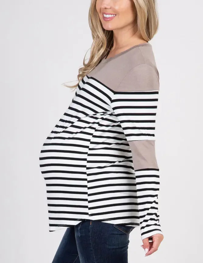 Women's Maternity Striped Long Sleeve T-Shirt for Nursing - BAGE211510103-NURSG - BIG FRENCHIES