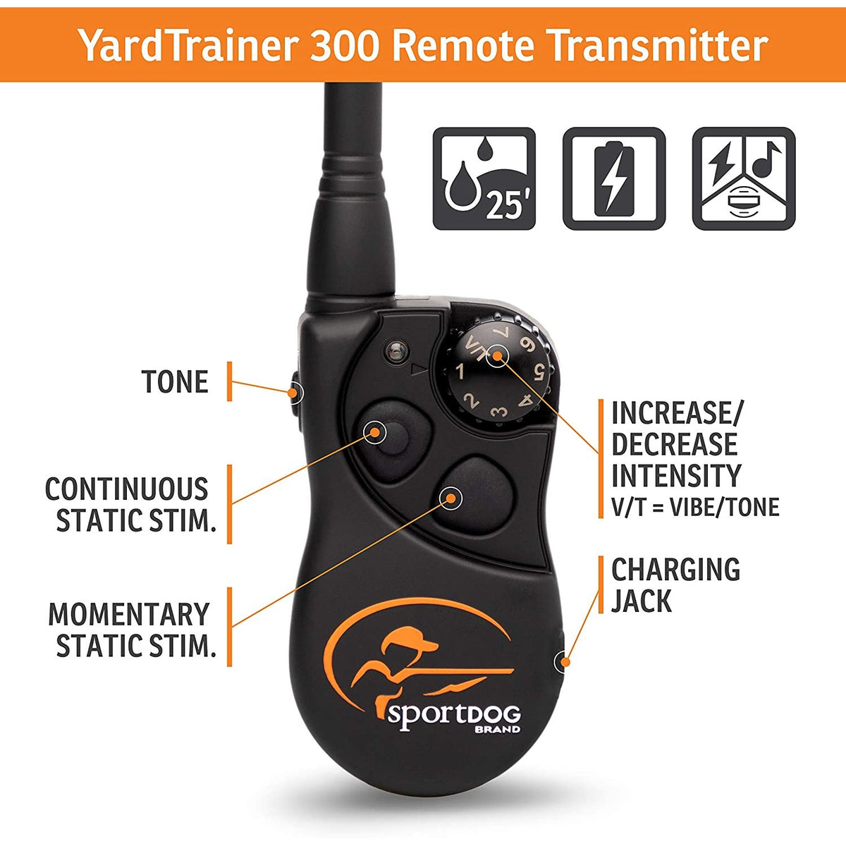 SportDOG YardTrainer 300 YT-300 Remote Trainer, 300-Yard Range, 7 Static Levels, Waterproof, 1 Dog