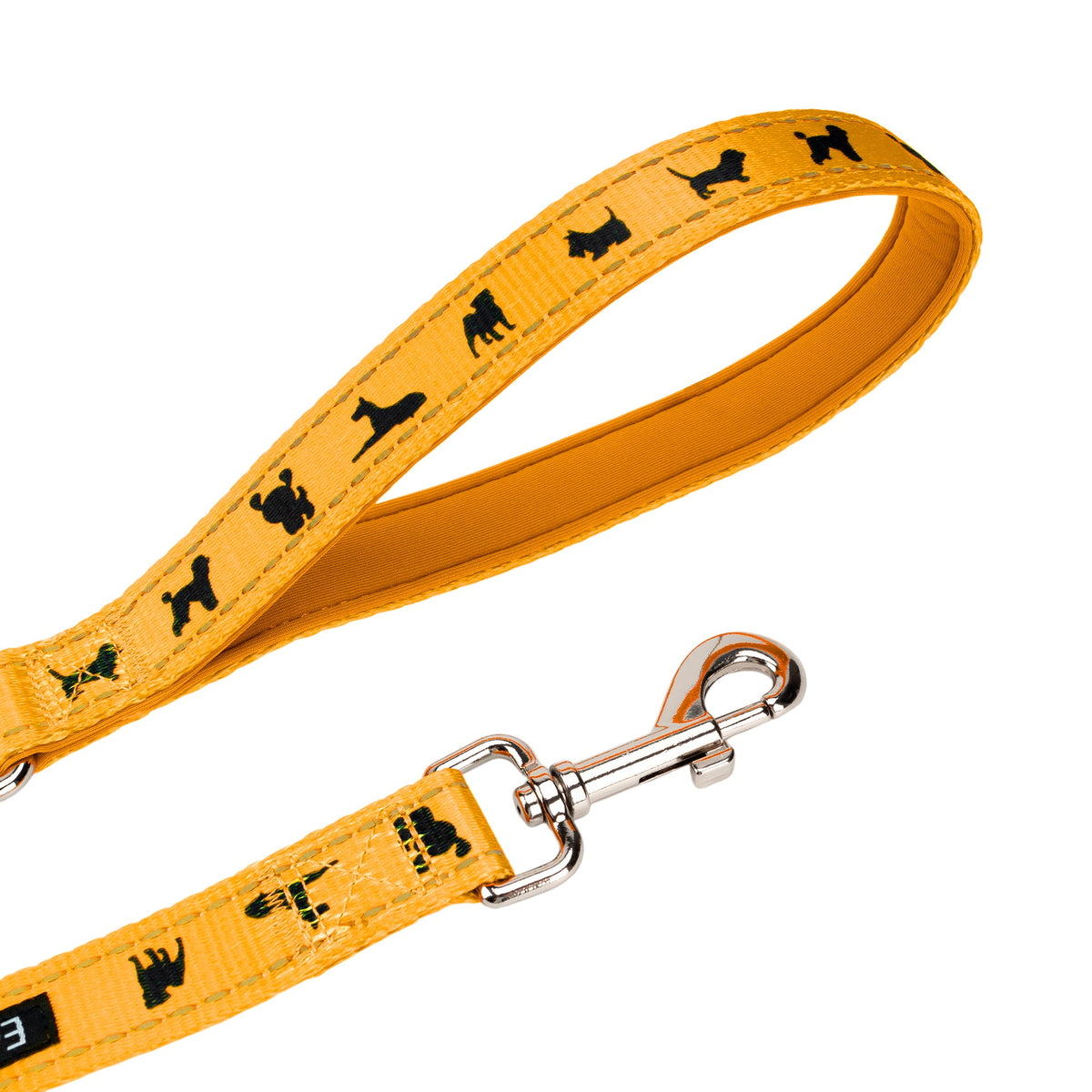 EcoBark Yellow Dog Leash- Padded Comfort Grip Padded Leash Dog Pattern - 4ft, 5ft, and 6ft Leash for Small and Medium Dogs - BIG FRENCHIES