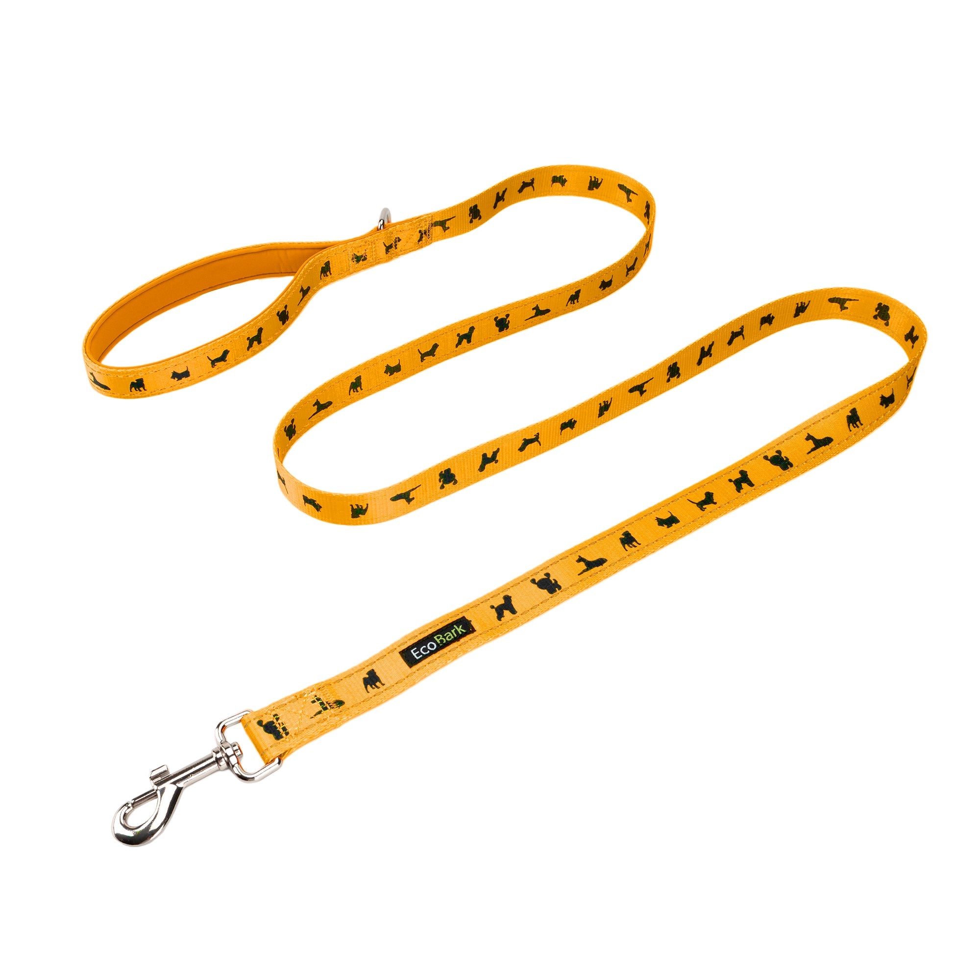 EcoBark Yellow Dog Leash- Padded Comfort Grip Padded Leash Dog Pattern - 4ft, 5ft, and 6ft Leash for Small and Medium Dogs - BIG FRENCHIES