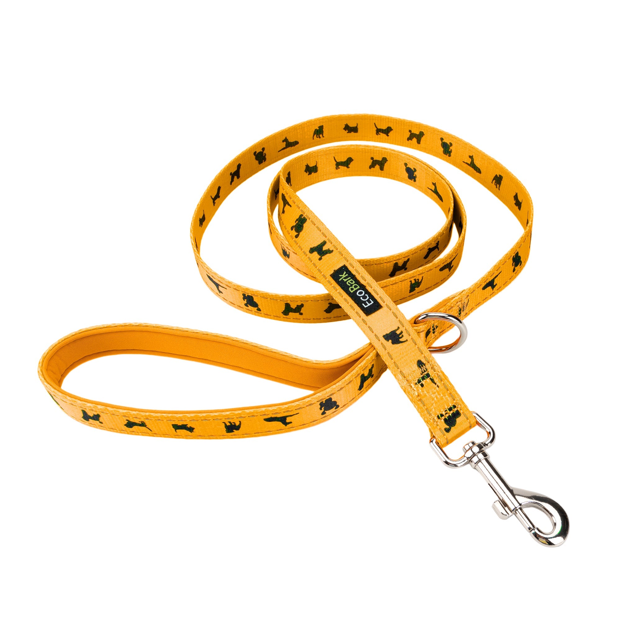 EcoBark Yellow Dog Leash- Padded Comfort Grip Padded Leash Dog Pattern - 4ft, 5ft, and 6ft Leash for Small and Medium Dogs - BIG FRENCHIES