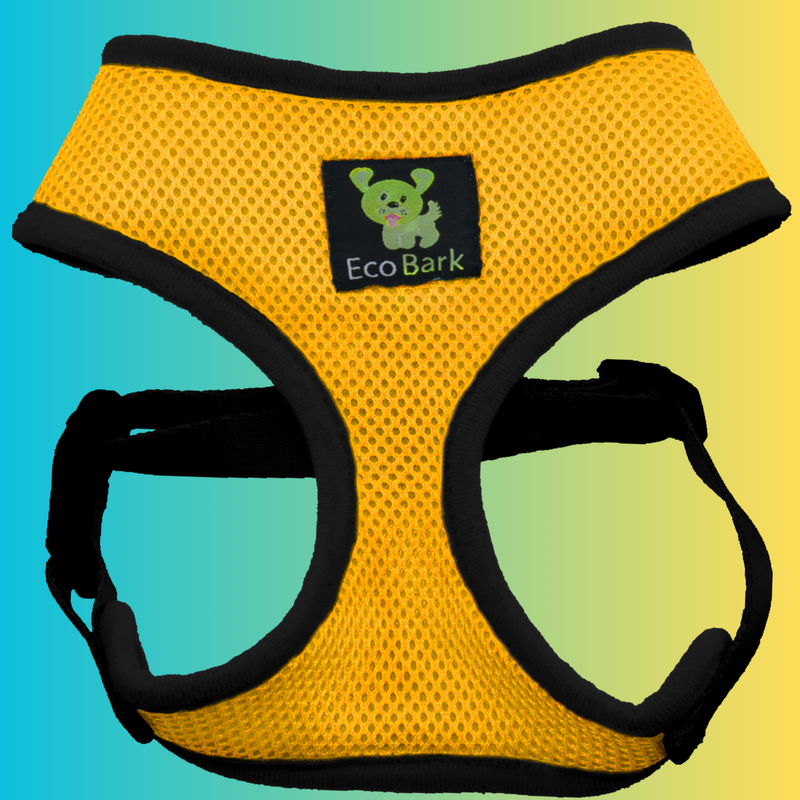 EcoBark Yellow Dog Harness - Over-the-Head Soft Mesh Dog Vest Halter for Small to Medium Dogs and Puppies - BIG FRENCHIES