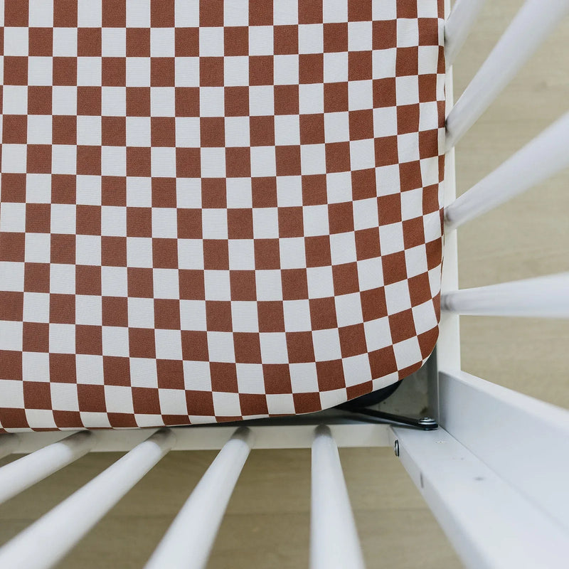 Rust Checkered Bamboo Ribbed Stretch Crib Sheet - BIG FRENCHIES