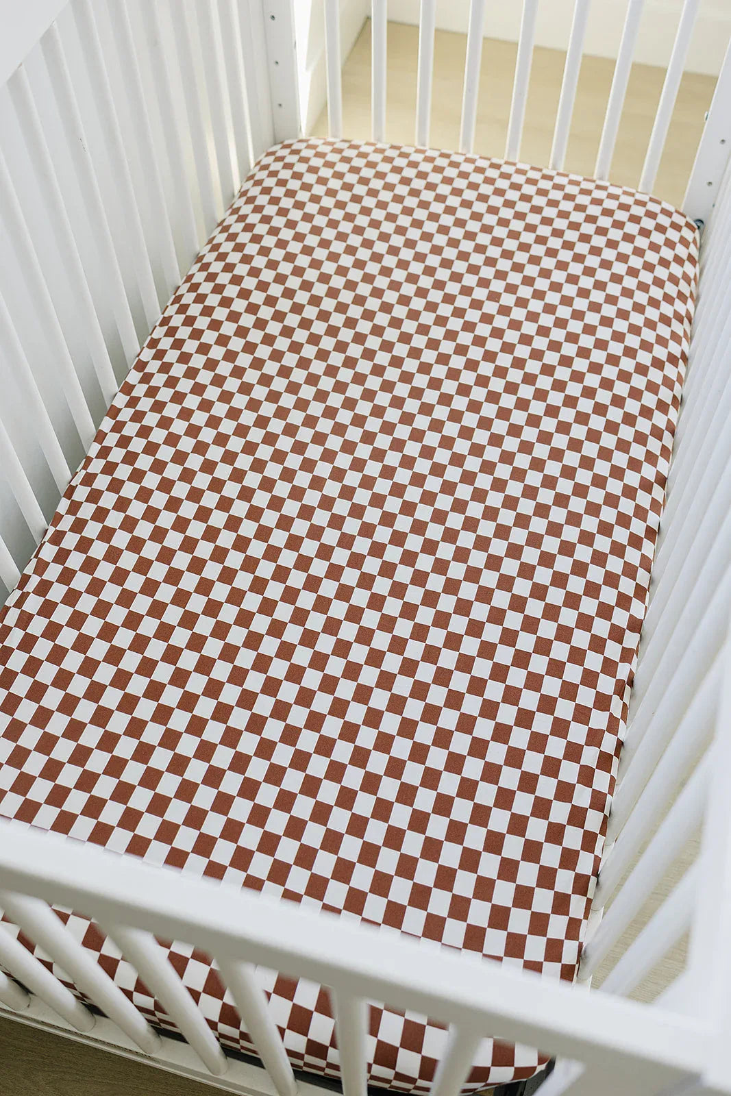 Rust Checkered Bamboo Ribbed Stretch Crib Sheet - BIG FRENCHIES