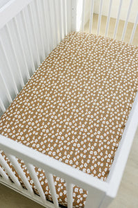 Mustard Floral Bamboo Stretch Crib Sheet - BIG FRENCHIES