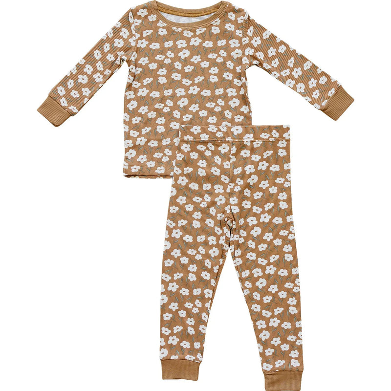 Mustard Floral Ribbed Bamboo Cozy Set - BIG FRENCHIES