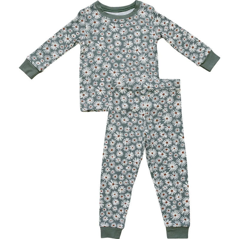 Dark Green Daisy Ribbed Bamboo Cozy Set - BIG FRENCHIES
