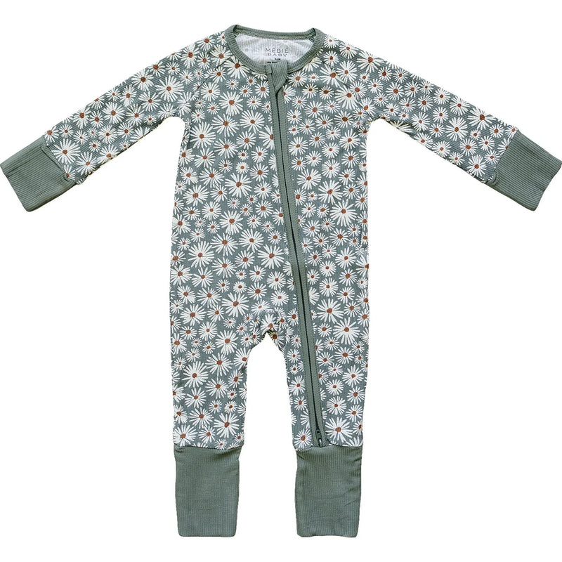 Dark Green Daisy Ribbed Bamboo Zipper - BIG FRENCHIES