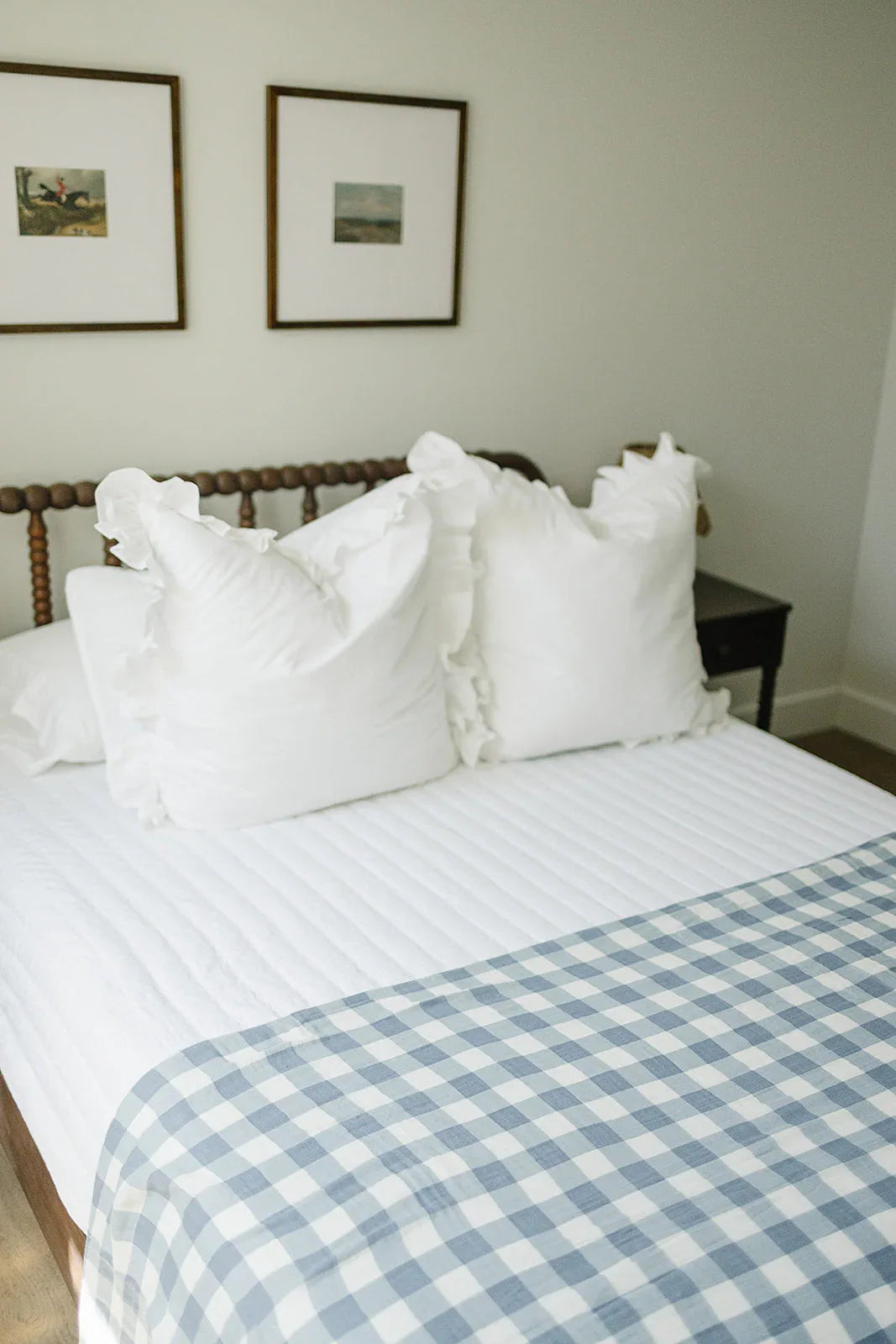 Dusty Blue Gingham Twin Muslin Quilt - BIG FRENCHIES