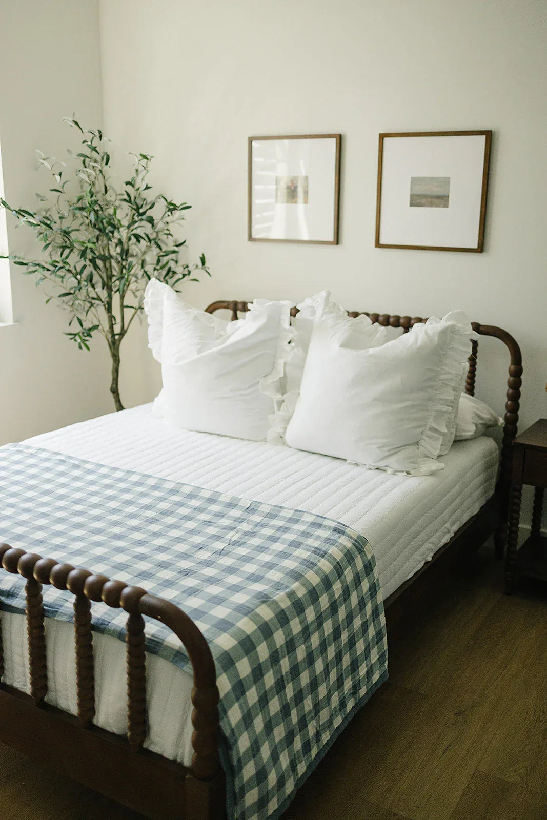Dusty Blue Gingham Twin Muslin Quilt - BIG FRENCHIES