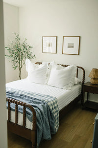 Dusty Blue Gingham Twin Muslin Quilt - BIG FRENCHIES