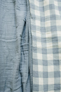 Dusty Blue Gingham Twin Muslin Quilt - BIG FRENCHIES