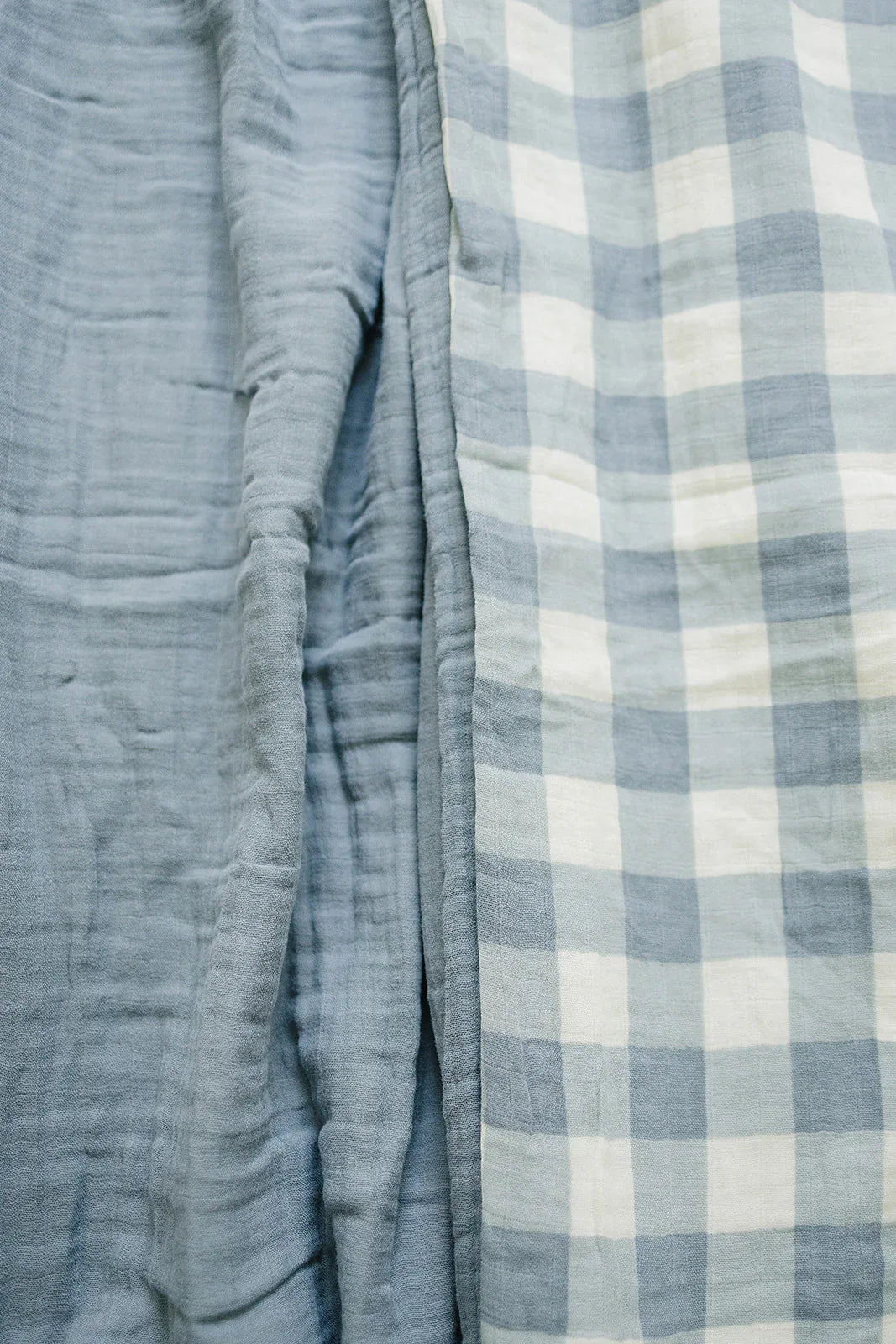 Dusty Blue Gingham Twin Muslin Quilt - BIG FRENCHIES