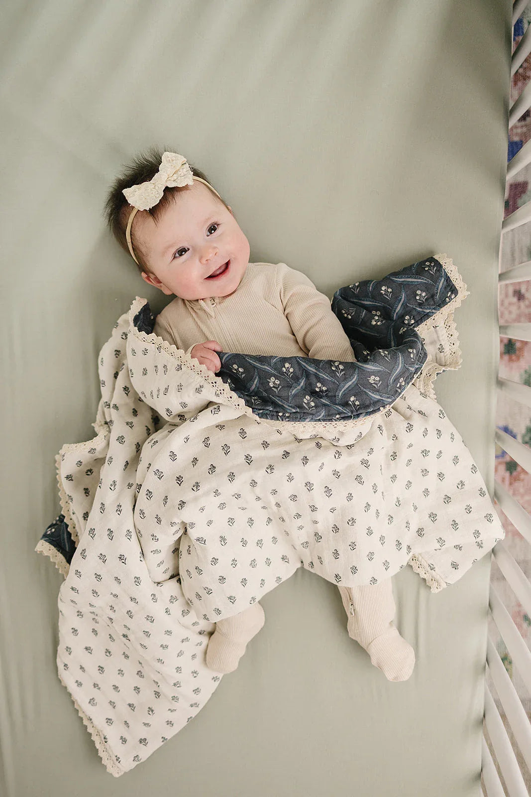 Navy Berry + Cream Berry Lace Muslin Quilt - BIG FRENCHIES