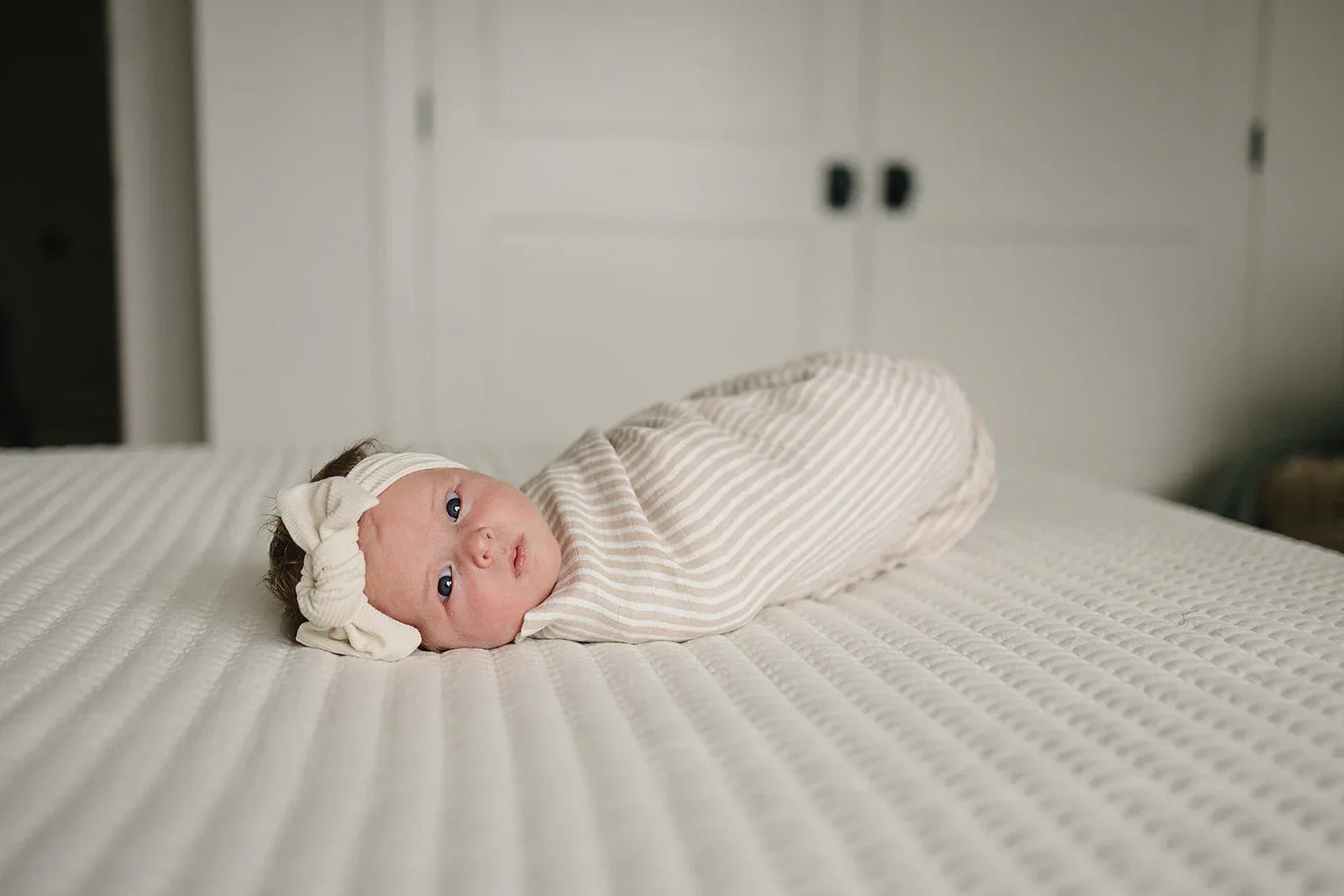 Taupe Stripe Muslin Swaddle Blanket - BIG FRENCHIES