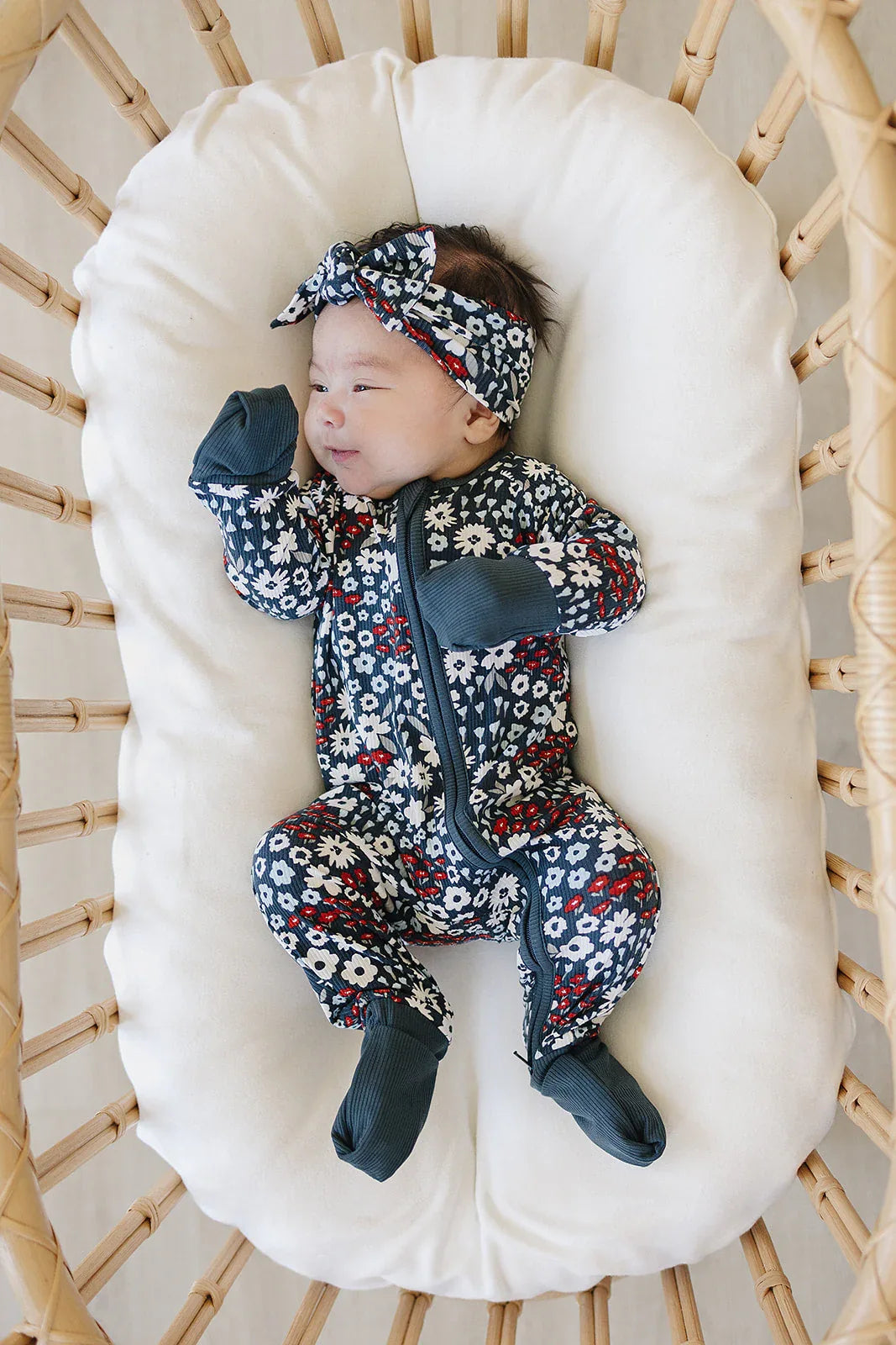 Americana Floral Ribbed Bamboo Zipper - BIG FRENCHIES